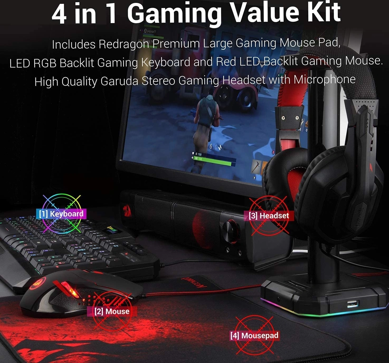 Redragon S101-BA-2 Gaming Essentials 4-in-1 Wired  Combo, RGB Keyboard, Mouse, Headset, and Mousepad Set, Black | S101-BA-2 thumbnail 3