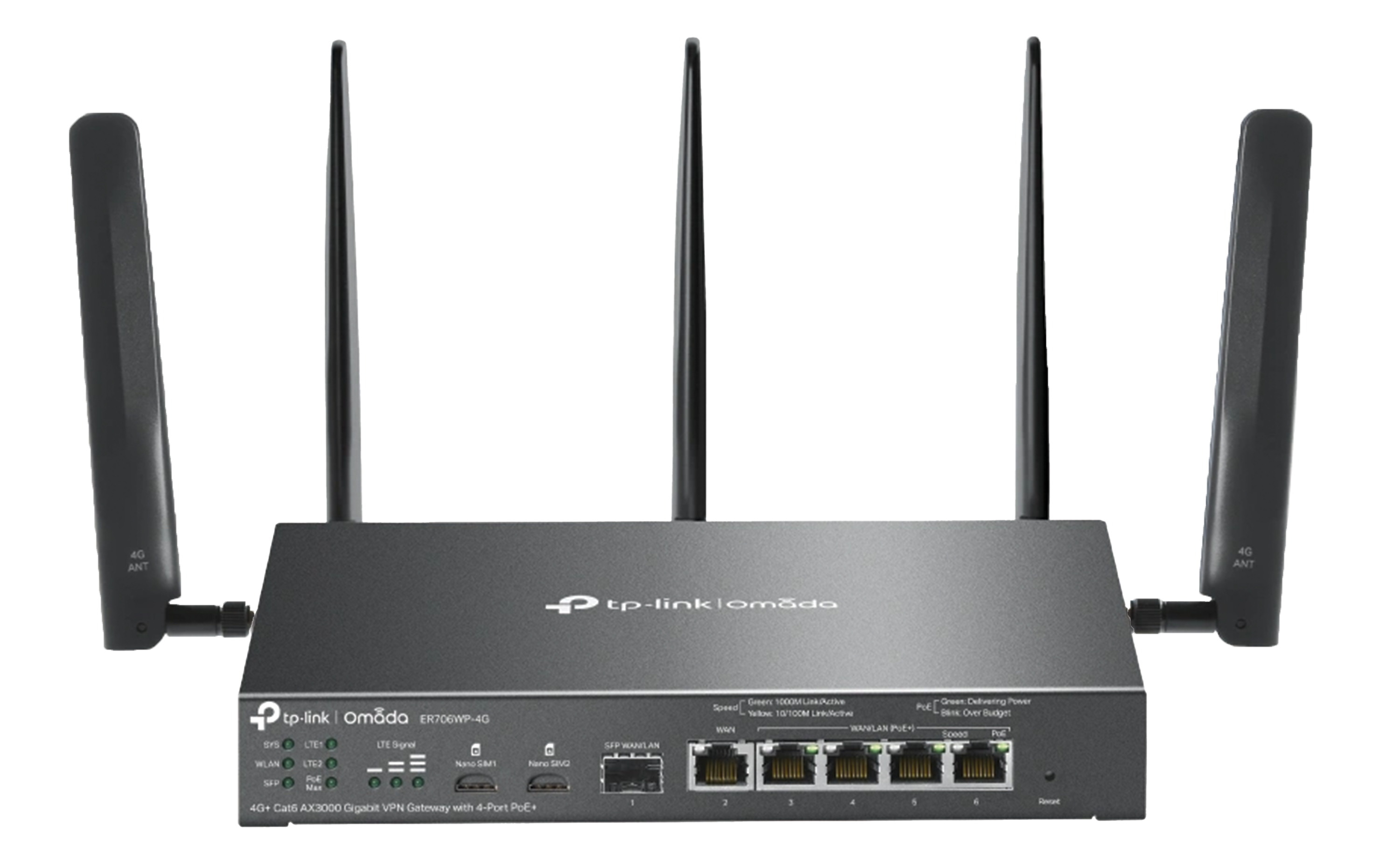 TP-Link Omada ER706W-4G AX3000 Gigabit VPN Router, 4G+ Cat6 Wireless WiFi 6, 5-Port PoE+ Output, Centralized Management | ER706WP-4G image
