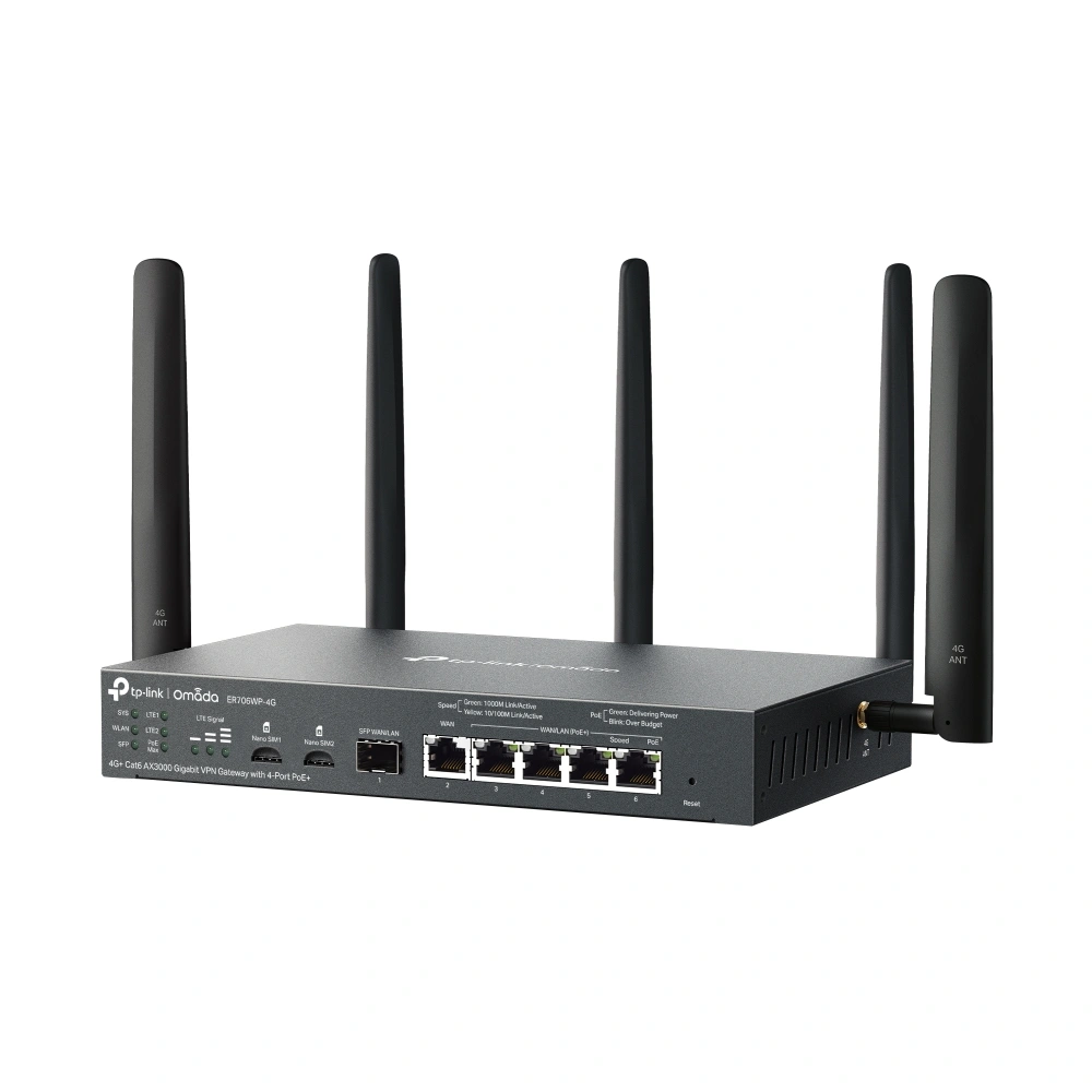 TP-Link Omada ER706W-4G AX3000 Gigabit VPN Router, 4G+ Cat6 Wireless WiFi 6, 5-Port PoE+ Output, Centralized Management | ER706WP-4G thumbnail 4