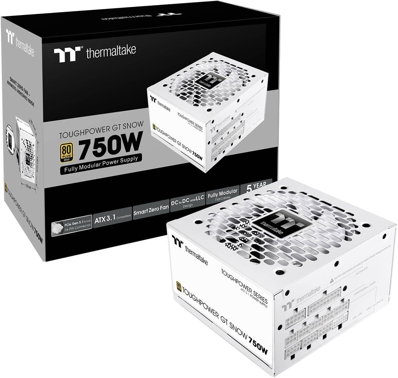 Thermaltake Toughpower GT 750W 80+ Gold Fully Modular Power Supply, ATX 3.1 & PCIe 5.1 Ready, Smart Zero Fan, Snow White | PS-TPT-0750FNFAGK-W – Buy Online