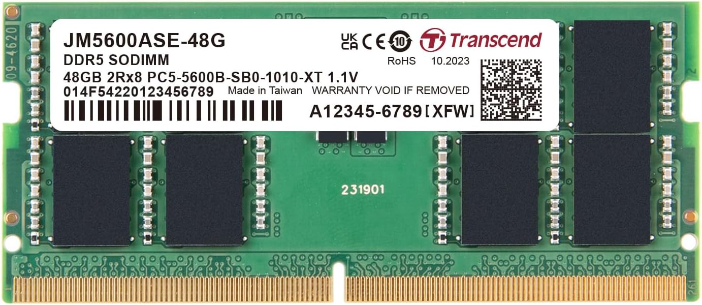 Transcend 48GB DDR5 5600 SO-DIMM 2Rx8 1.1V, RAM, Notebook/Laptop Computer Memory | JM5600ASE-48G image