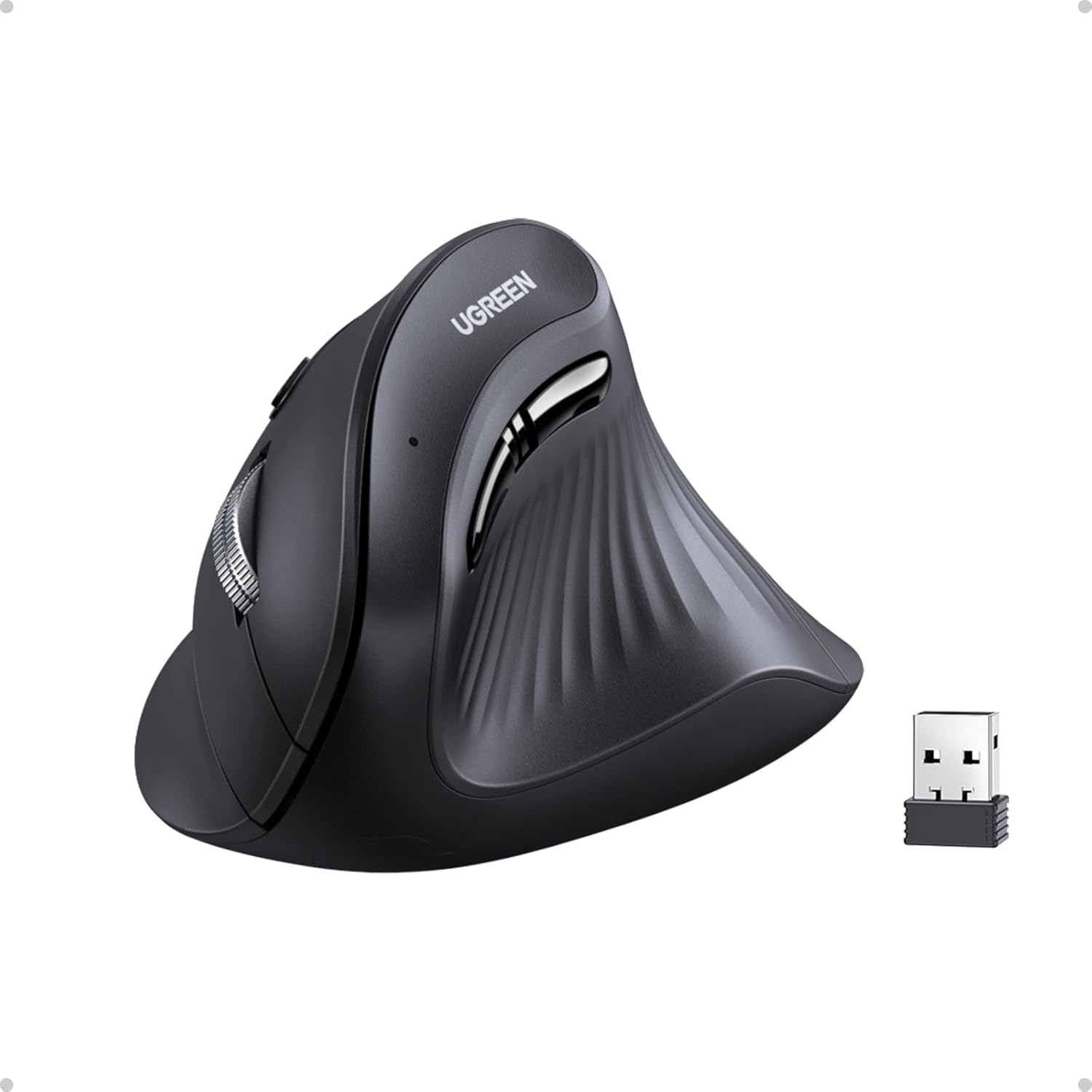 UGREEN MU008 Multi-Mode Vertical Ergonomic Mouse – Bluetooth & 2.4G Wireless, 4000 DPI, & 57° Natural Grip – Black | MU008-25444 thumbnail 2