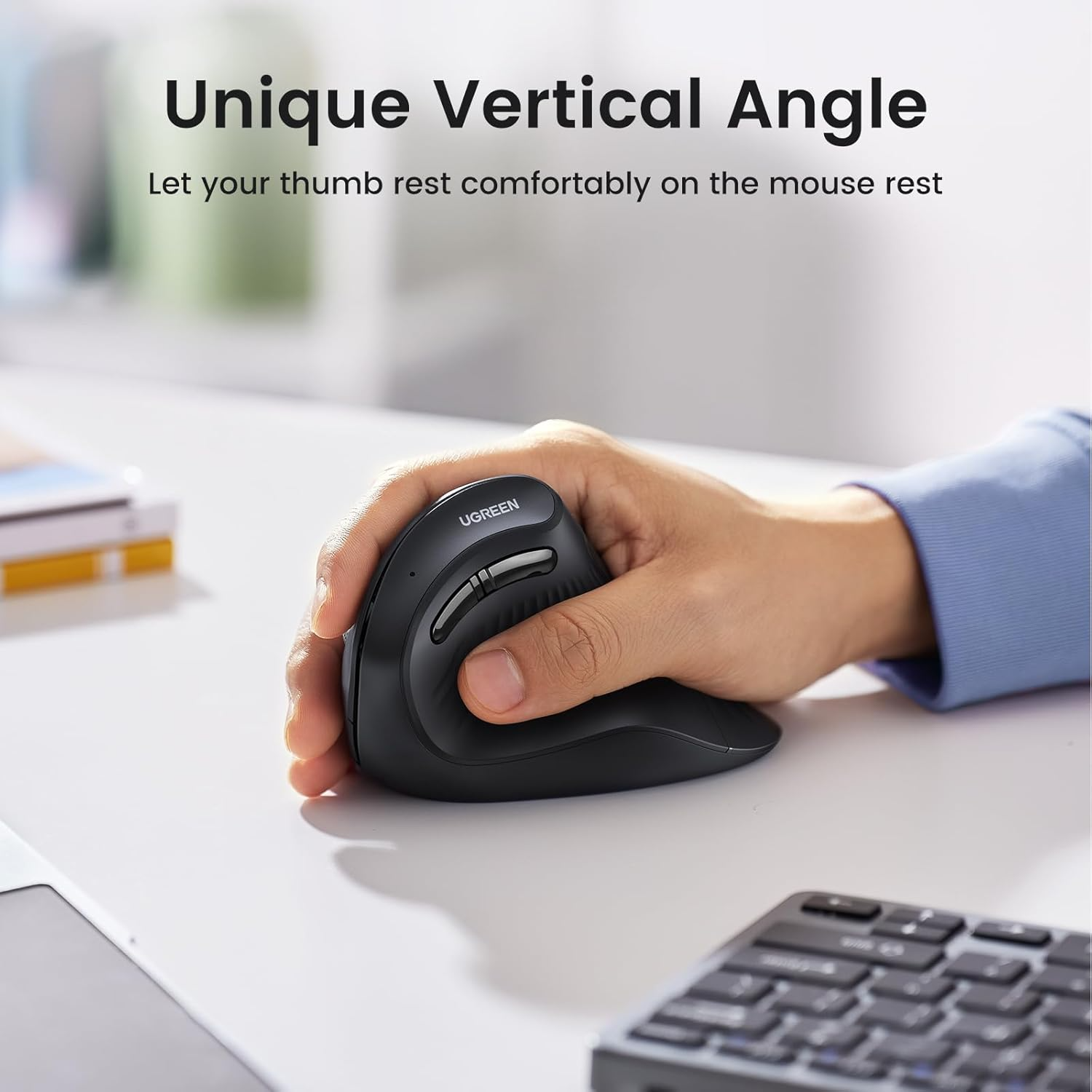 UGREEN MU008 Multi-Mode Vertical Ergonomic Mouse – Bluetooth & 2.4G Wireless, 4000 DPI, & 57° Natural Grip – Black | MU008-25444 thumbnail 5