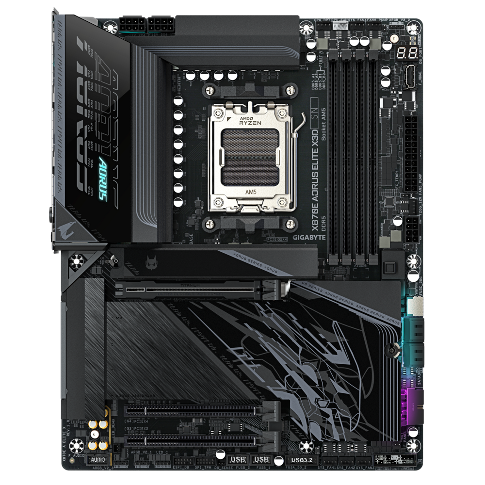 Gigabyte GIGABYTE X870E AORUS ELITE X3D Black AM5 Motherboard, Upto 9000MT/s DDR5 OC, 5GbE/Wi-Fi 7, PCIe 5.0 | X870E AORUS ELITE X3D - thumbnail 2