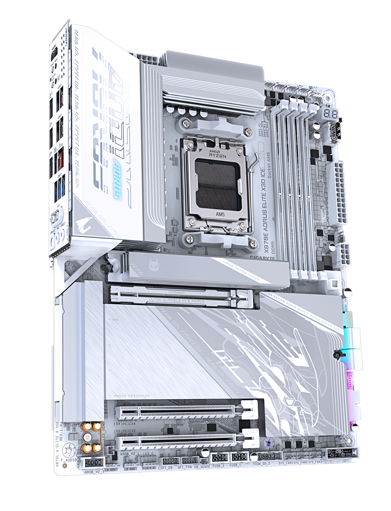Gigabyte GIGABYTE X870E AORUS ELITE X3D ICE AM5 White ATX Motherboard, Upto 9000MT/s DDR5 OC, X3D Turbo Mode 2.0, 5GbE/Wi-Fi 7 | X870E A ELITE X ICE - product view 1 of 4