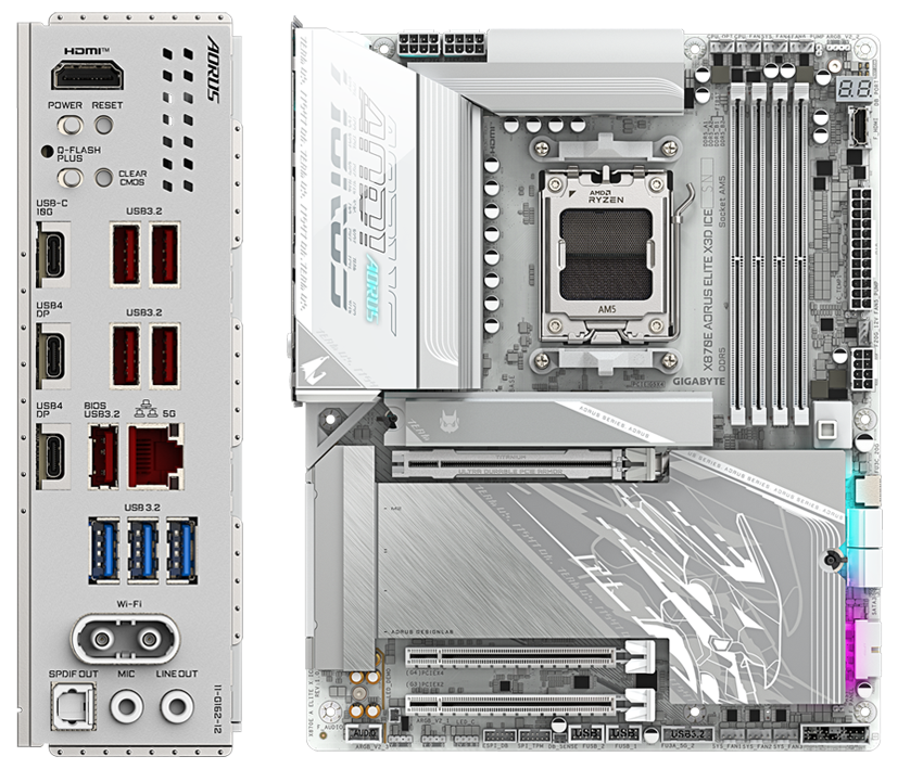 Gigabyte GIGABYTE X870E AORUS ELITE X3D ICE AM5 White ATX Motherboard, Upto 9000MT/s DDR5 OC, X3D Turbo Mode 2.0, 5GbE/Wi-Fi 7 | X870E A ELITE X ICE - thumbnail 4