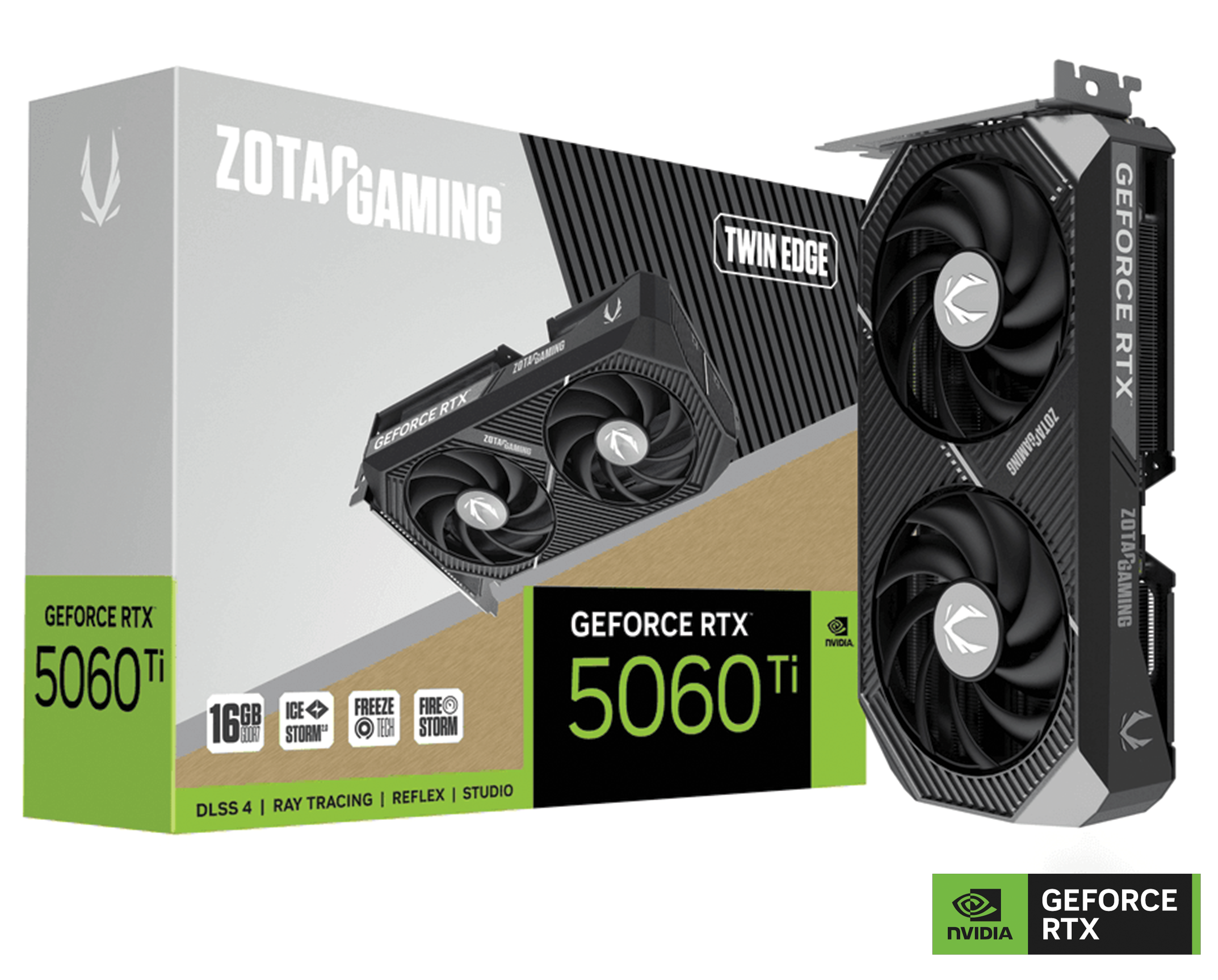 ZOTAC GAMING GeForce RTX 5060 Ti 16GB Twin Edge Graphics card, 16GB GDDR7, 128-bit 28 Gbps, 4608 CUDA cores, 2572 MHz Engine Clock, NVIDIA Blackwell architecture and DLSS 4 | ZT-B50620E-10M – Buy Online