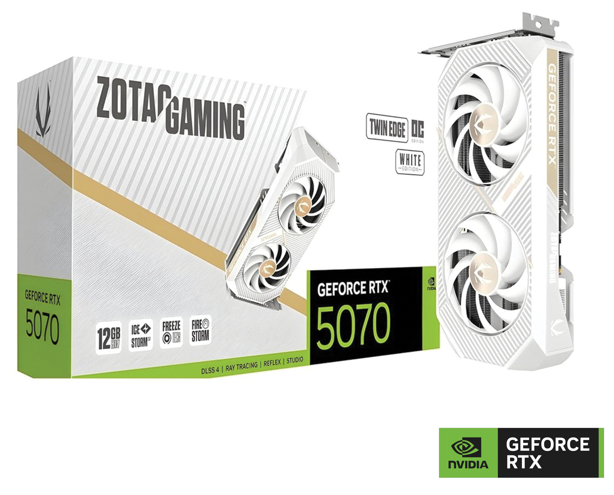 ZOTAC GAMING GeForce RTX 5070 Twin Edge OC White Edition Graphics Card, DLSS4 and 12GB of GDDR7 memory | ZT-B50700Q-10P – Buy Online