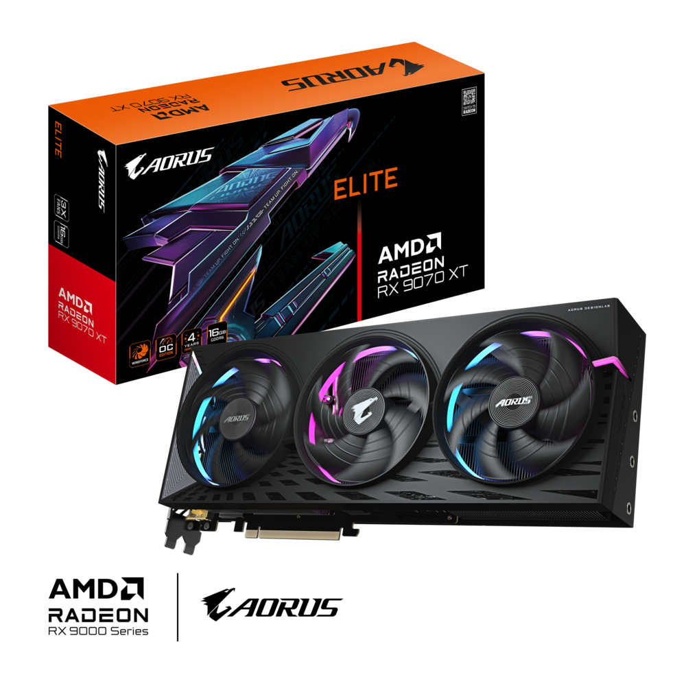 Gigabyte AORUS Radeon RX 9070 XT ELITE 16G Graphics card, 16GB GDDR6, 20 Gbps 256 bit, Core Clock up to 3100 MHz, Dual BIOS (Performance / Silent), Black | GV-R9070XTAORUS E-16GD – Buy Online