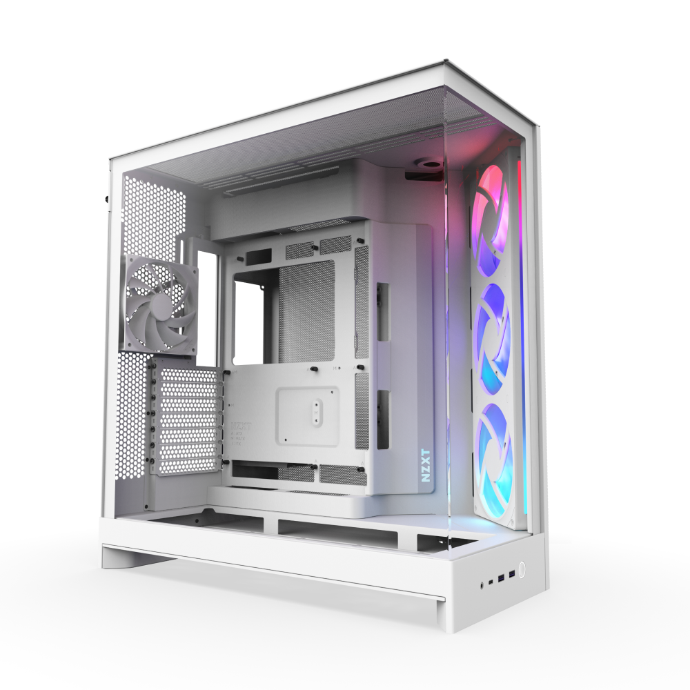 NZXT H9 Flow RGB Large Dual-Chamber Mid-Tower ATX Airflow Case with RGB (2025) , Panoramic View, Pre-Installed Fans  1?? F420 RGB Core, 1?? F120Q (CV), Rear-Connecting Motherboard Support, Radiator Up to 420 mm,  White | CM-H92FW-R1 – Buy Online