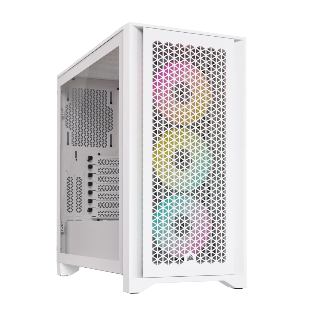 Corsair iCUE 4000D RGB AIRFLOW Mid-Tower Case, 3x AF120 RGB ELITE White Fans, iCUE Lighting Node PRO Controller High-airflow Design, 4x Drive Bays, White | CC-9011241-WW – Buy Online