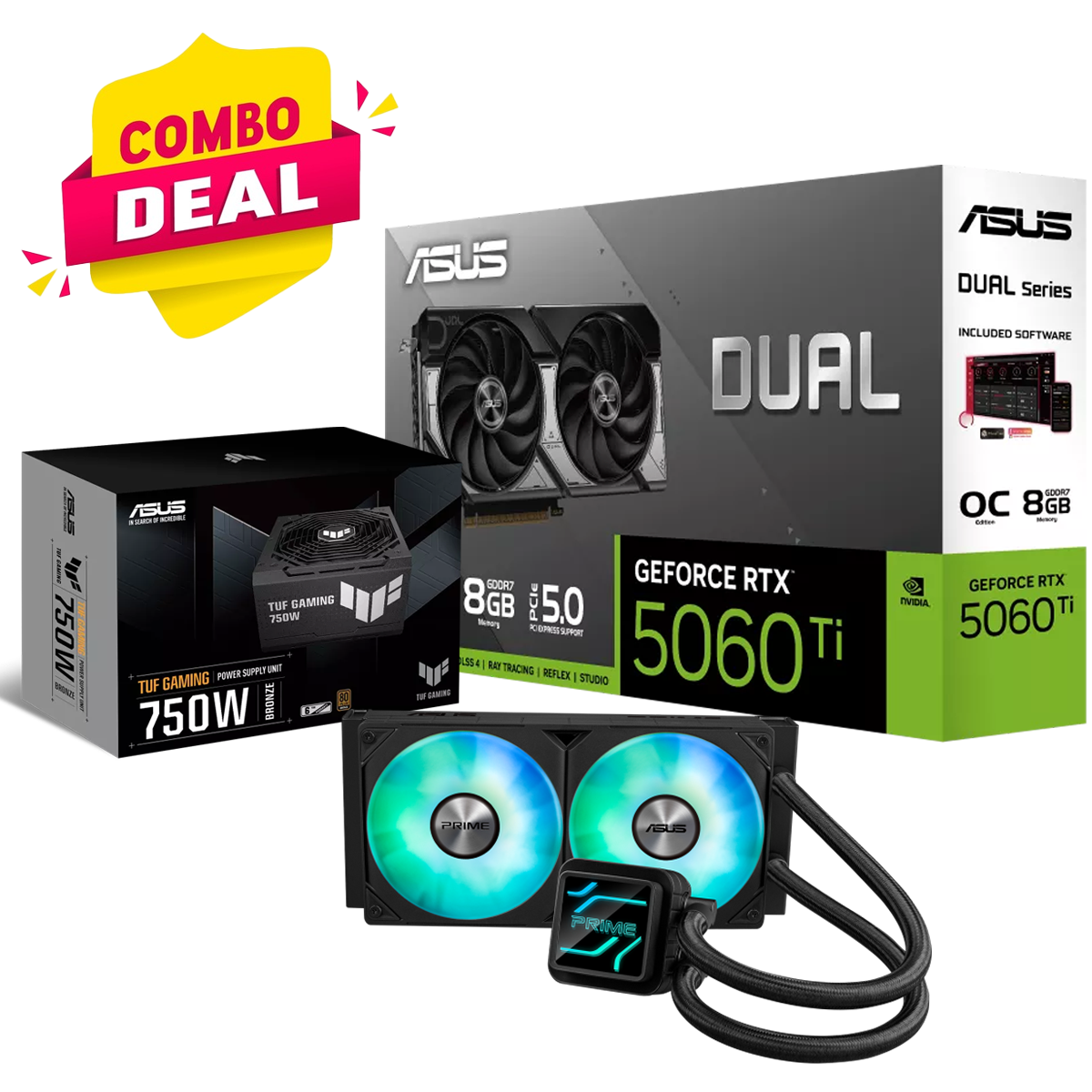 ASUS 3-in-1 Gaming Bundle | RTX 5060 Ti, 750W PSU, 240mm AIO