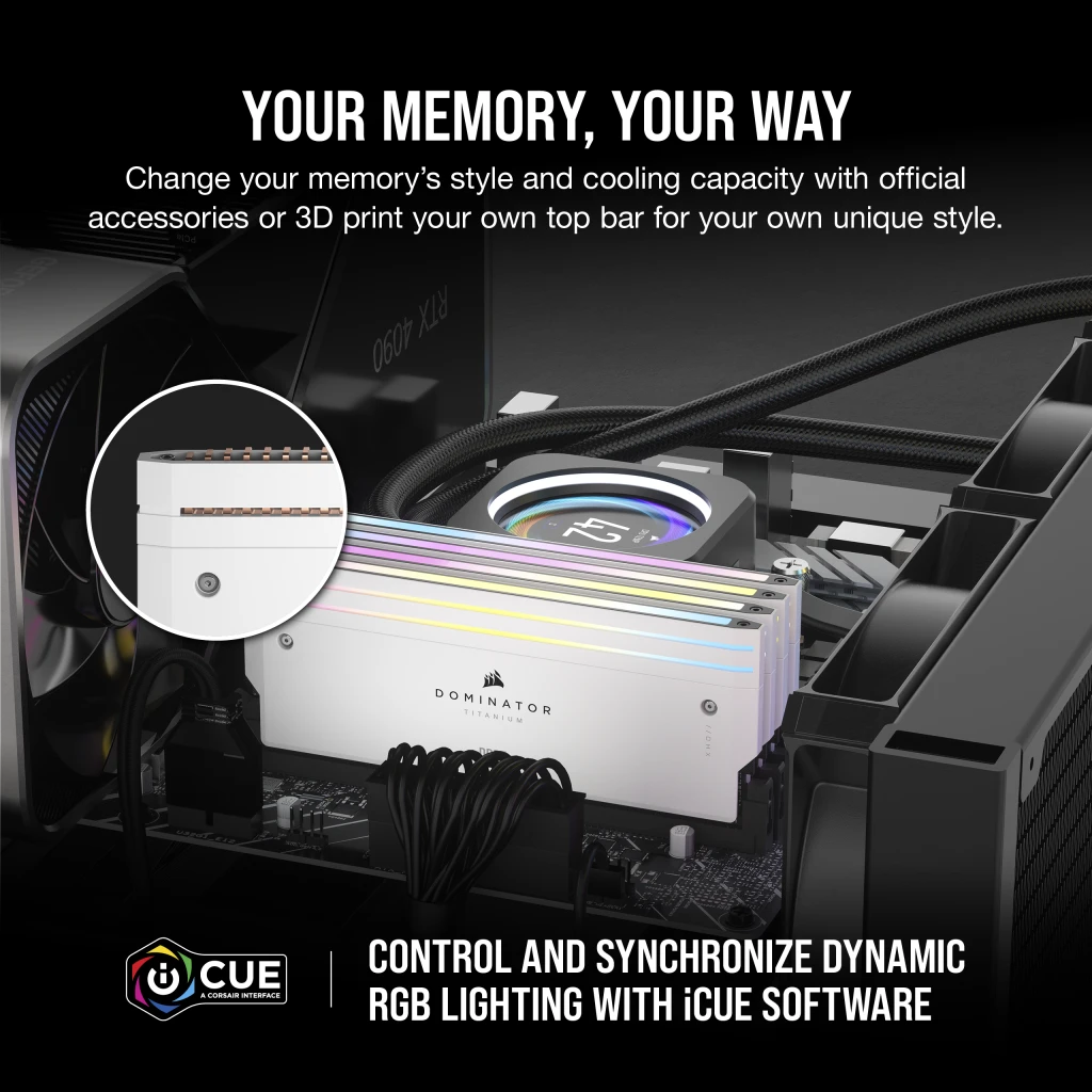 Intel Corsair DOMINATOR TITANIUM RGB 32GB (2x16GB) DDR5 DRAM 7200MT/s CL34 Intel XMP Memory Kit, White | CMP32GX5M2X7200C34W - thumbnail 6