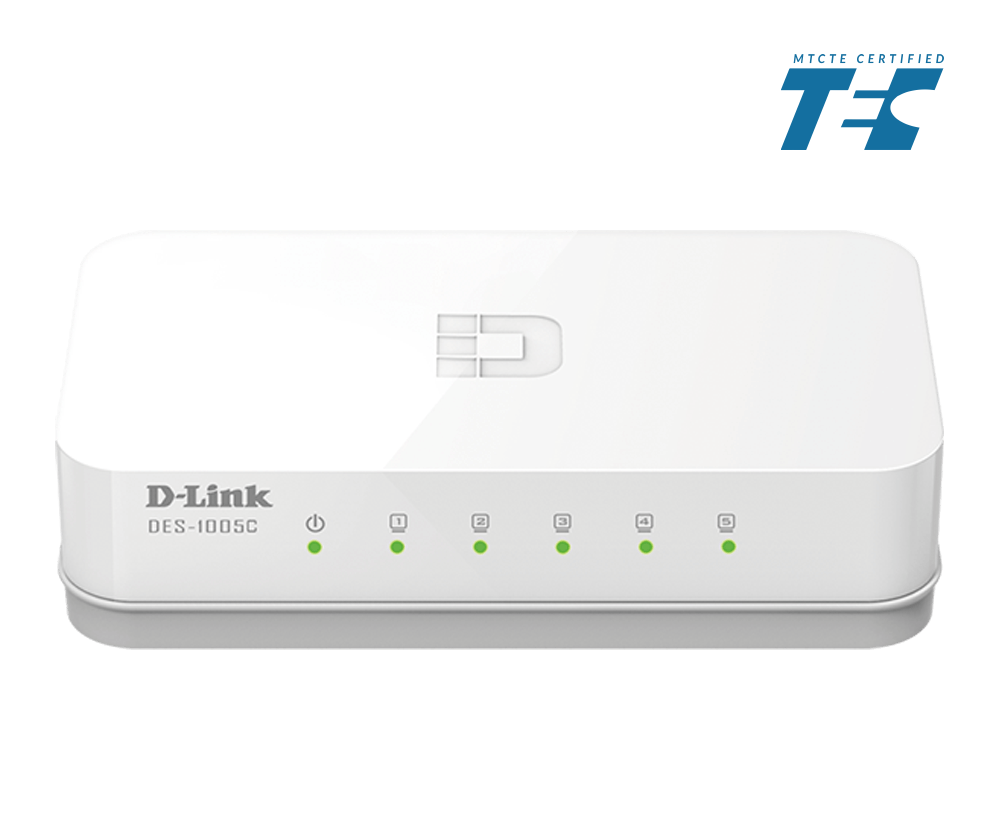 D-Link DES-1005C 5-Port Fast Ethernet Unmanaged Desktop Switch, Compact Fanless Design, D-Link Green Technology – Buy Online