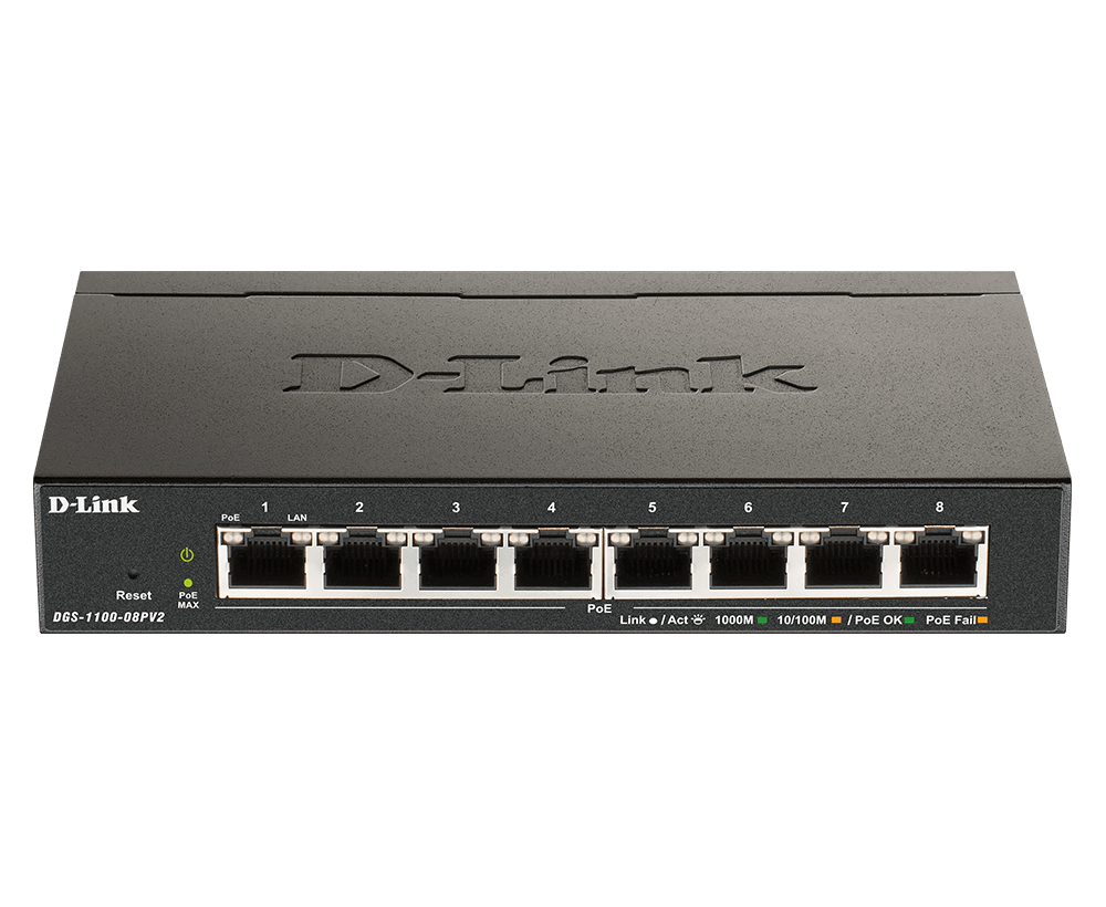 D-Link DGS-1100-08P 8-Port Gigabit Smart Managed PoE Switch, 64W PoE Budget, Fanless Desktop Design, Surveillance VLAN – Buy Online