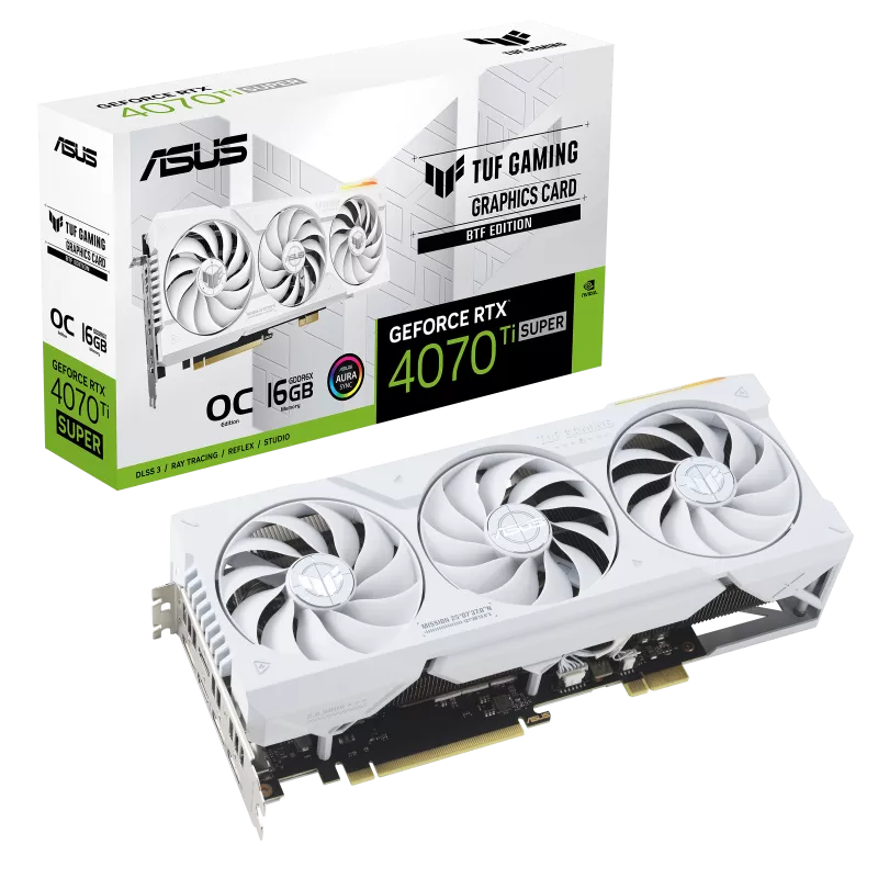 ASUS TUF Gaming GeForce RTX 4070 Ti SUPER BTF OC Graphics Card, 16GB GDDR6X 256bit 21Gbps with DLSS3, 8448 CUDA Cores, 2670 MHz OC, PCI E 4.0, 2xHDMI / 3xDP, White | 90YV0KI0-M0NA00  (SUPPORT ONLY BTF MOTHERBOARD ) – Buy Online