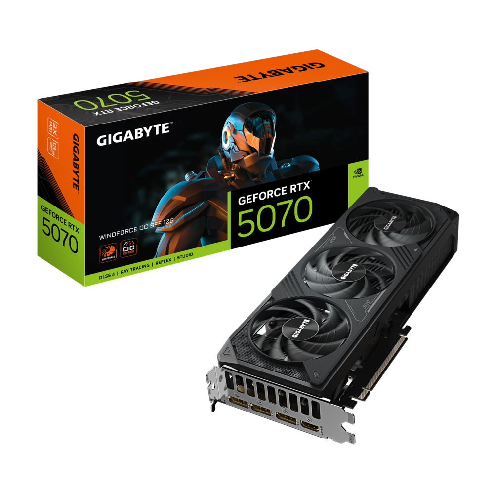 Gigabyte NVIDIA GeForce RTX 5070 WINDFORCE OC SFF 12G Graphic card, 12GB GDDR7 192bit, 6144 CUDA Cores, 2542 MHz Max Clock, PCI-E 5.0, Black | GV-N5070WF3OC-12GD – Buy Online