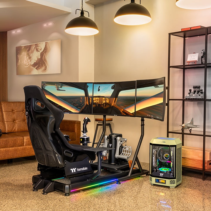 Thermaltake GF500 Flight Simulator Cockpit, Premium Aluminum Profile Rig, Fiberglass Bucket Seat, RGB Lighting, Universal Compatibility | GSC-F50-CPASBB-01 thumbnail 6