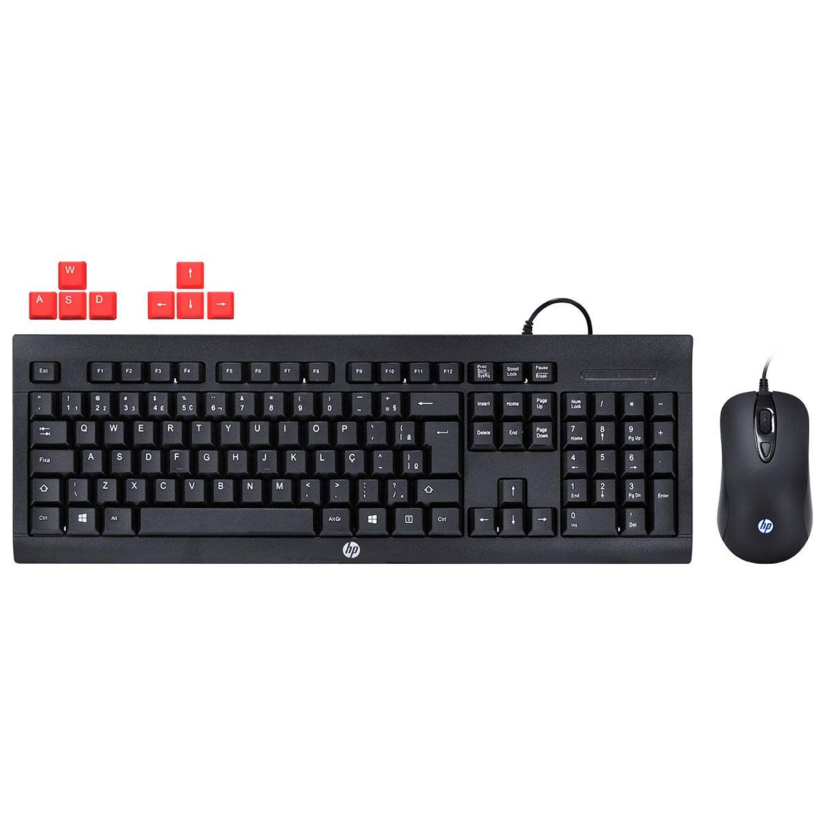 HP KM100 Gaming Wired Keyboard and Mouse, 104 Keys, 8x RED Replaceable Keys, Water-Proof Design, Infrared Optical Tracking, Up to 1600 DPI, 1.5m Cable Length, English Layout, Black | 1QW64AA#UUF-ENG – Buy Online