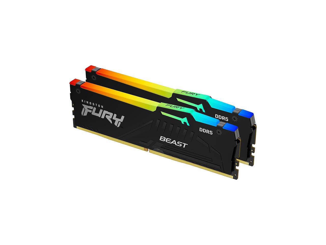 Kingston FURY Beast 64GB (2x32GB) DDR5 RAM, 6400MT/s, CL32 RGB, AMD EXPO, Non-ECC Unbuffered DIMM (Kit of 2), 2RX8 32-39-39 1.4V, 288-pin, 16Gbit, Black | KF564C32BBEAK2-64 – Buy Online
