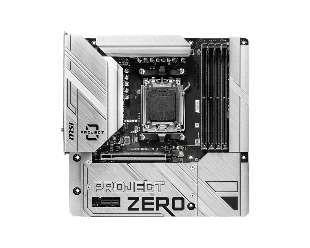 MSI B650M PROJECT ZERO AMD B650 ATX Motherboard, DDR5, up to 7600+(OC) MHz, Extended Heatsink Design, 2.5G LAN and AMD Wi-Fi 6E, M.2 Shield Frozr, Lightning M.2 | 911-7E09-003 – Buy Online