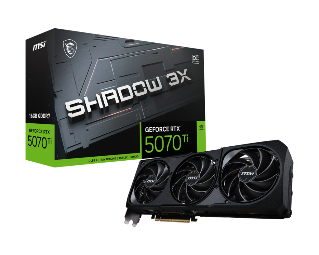 MSI GeForce RTX 5070 Ti 16G SHADOW 3X OC Graphic card, 16GB GDDR7, 8960 CUDA Core Units, 28 Gbps 256-bit, Extreme Clocks 2497 MHz, NVIDIA Blackwell Architecture DLSS4 | 912-V531-097 – Buy Online
