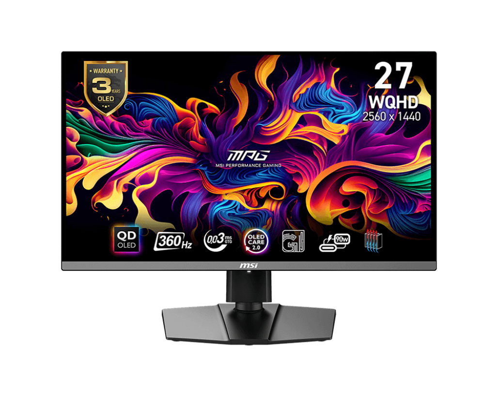 MSI MPG 271QRX QD-OLED Gaming Monitor, 26.5" WQHD QD-OLED Display, 360Hz Refresh Rate, 0.03ms (GtG) Response Time, Adaptive-Sync Technology, ClearMR 13000, OLED Care 2.0, Black | 271QRX   9S6-3CD79A-011  3 YEAR WARRANTY – Buy Online
