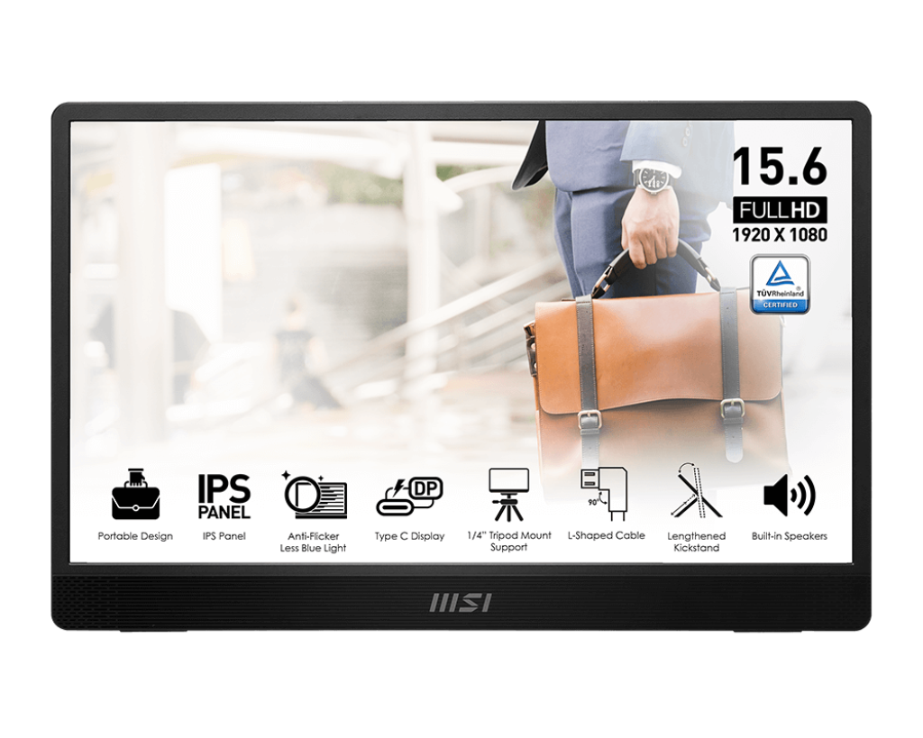 MSI Pro MP161 E2 Portable Monitor, 15.6", 1920 x 1080 (FHD), 4ms, IPS, 60Hz, USB Type-C, Mini-HDMI, Built-in Speakers, Perfect for PC, Mac, PS5, PS4, Xbox, Iron Gray | 9S6-3PB70H-047 – Buy Online