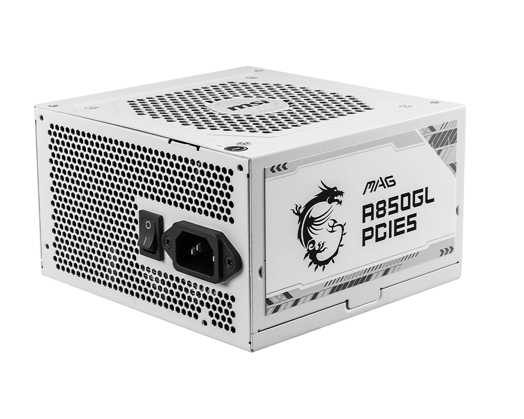 MSI MAG A850GL PCIE5 850W Modular Power Supply, Intel ATX12V Version 3.0, 120mm Cooling Fan, 80 Plus Gold Efficiency Rating, 4 x PCIe 6+2-Pin Connectors, 8 x SATA Connectors, White | 306-7ZP8A31-CE0 – Buy Online
