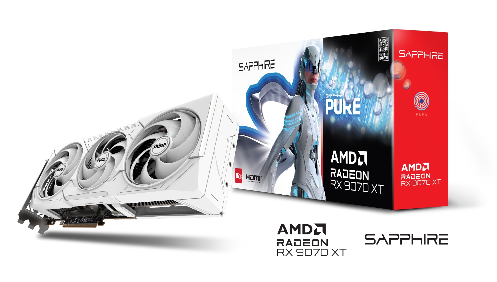 Sapphire PURE RX 9070 XT OC 16GB | All-White RDNA 4 GPU