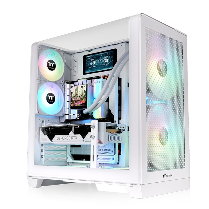 Thermaltake View 390 Air Snow White Mid Tower Case, Curved Tempered Glass, Supports Hidden-Connector Motherboards, Rotatable PCIe Slots, Dual 360mm AIO Support | CA-11F-00M6WN-00 – Buy Online