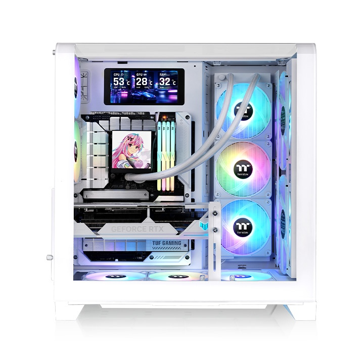 Thermaltake View 390 Air Snow White Mid Tower Case, Curved Tempered Glass, Supports Hidden-Connector Motherboards, Rotatable PCIe Slots, Dual 360mm AIO Support | CA-11F-00M6WN-00 thumbnail 2