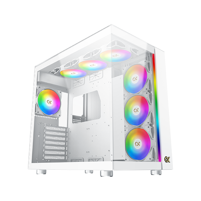 Xigmatek Aqua Ultra Arctic Super Tower Case, 0.8mm SPCC Thickness Material, Up to 360mm Radiator & 10*Fans Support, 3*Tempered Glass Panel Design, Screwless & Tool-less Design, White | EN40689 – Buy Online